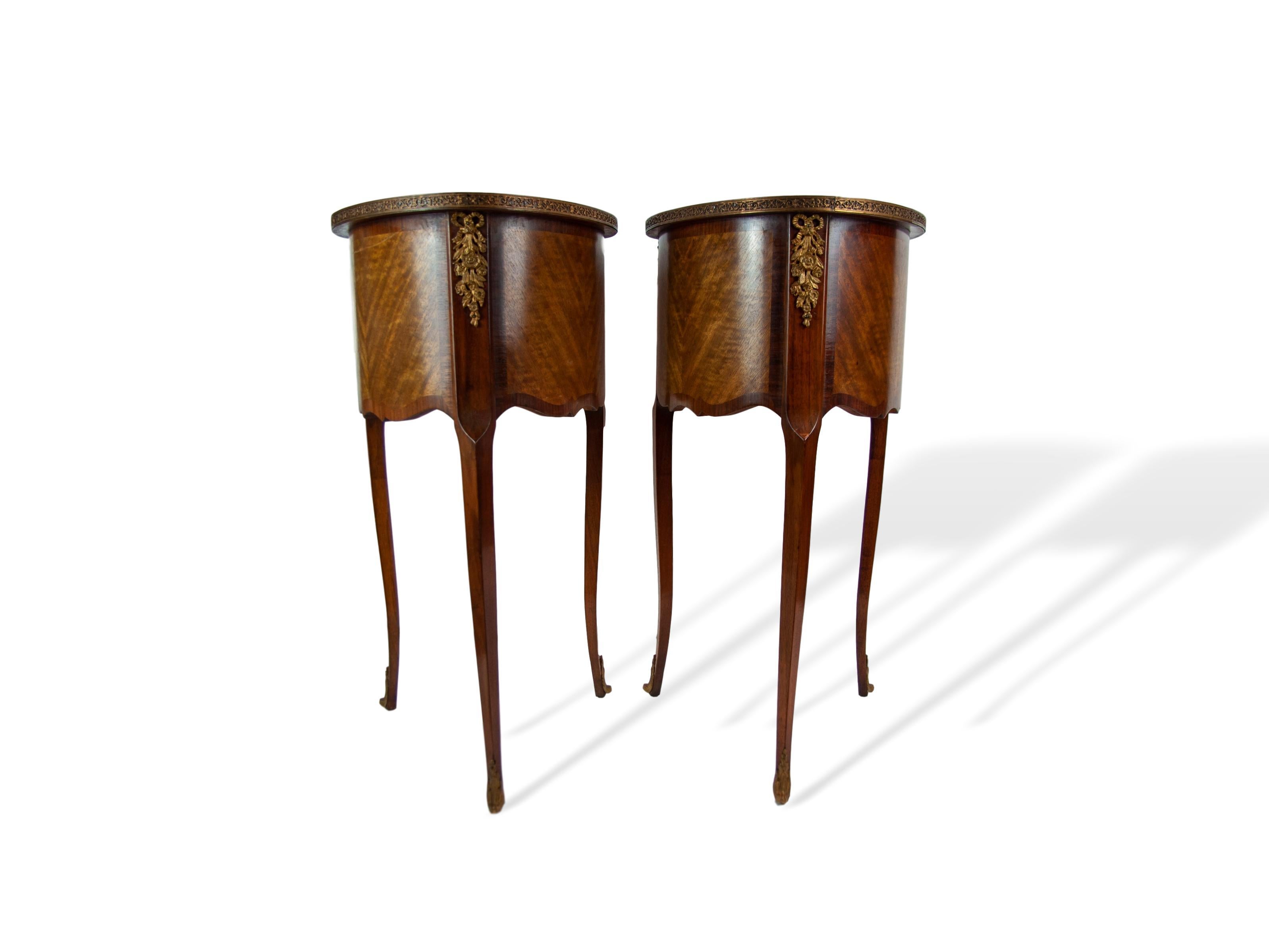 Pair of Walnut Rosewood Cross-Banded Two-Drawer Side Tables, French, circa 1920 1
