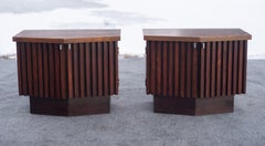 Pair of Walnut & Rosewood 'Tower Suite' Nightstands or End Tables by Lane
