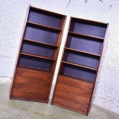 Pair of Walnut Scandinavian Modern Style Bookcase Storage Units by Barzilay Furn