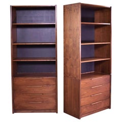 Pair of Walnut Scandinavian Modern Style Bookcase Storage Units by Barzilay Furn