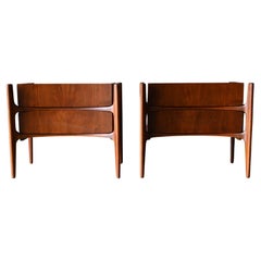 Pair of Walnut Sculpted Nightstands or End Tables by William Hinn, circa 1955