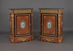 Pair of Walnut Side Cabinets with Sèvres-style Porcelain Mounts, circa 1880