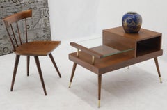 Pair of Walnut Side End Tables with Floating Glass Shelves