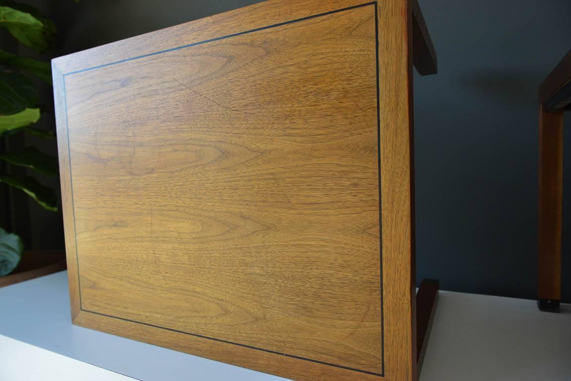 Late 20th Century Pair of Walnut Side Tables by Directional, circa 1970