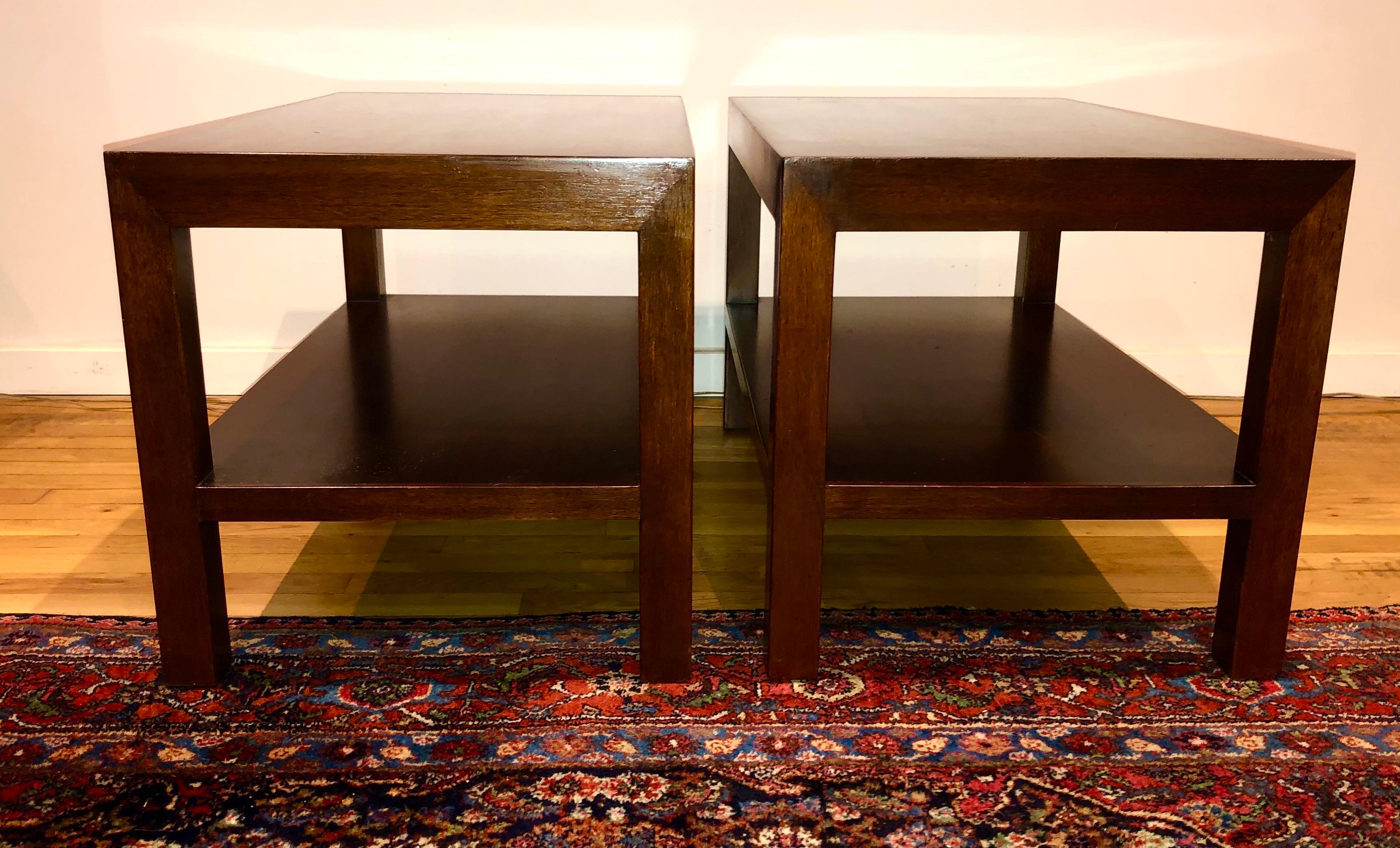 Mid-Century Modern Pair of Walnut Side Tables by Dunbar