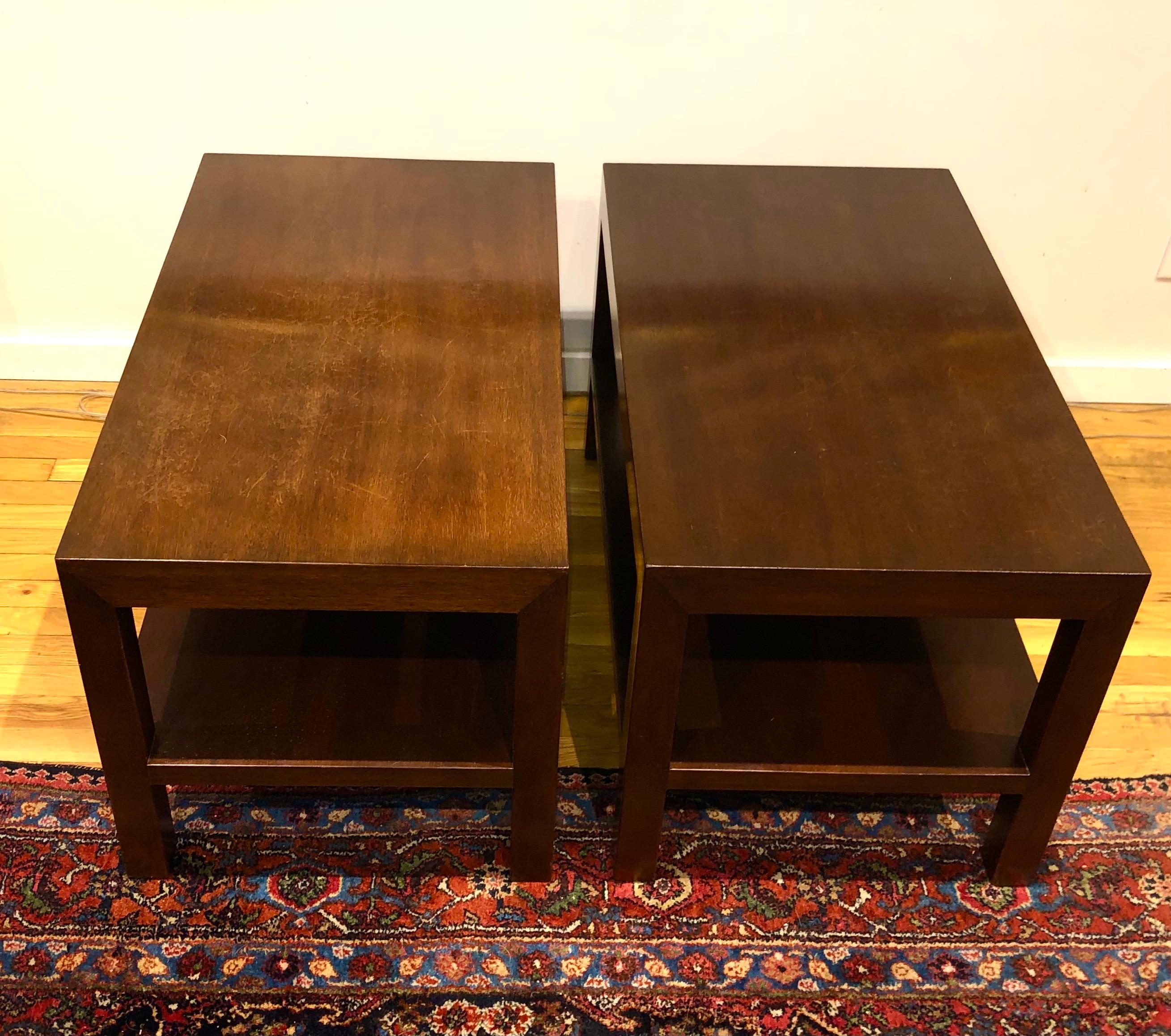 American Pair of Walnut Side Tables by Dunbar