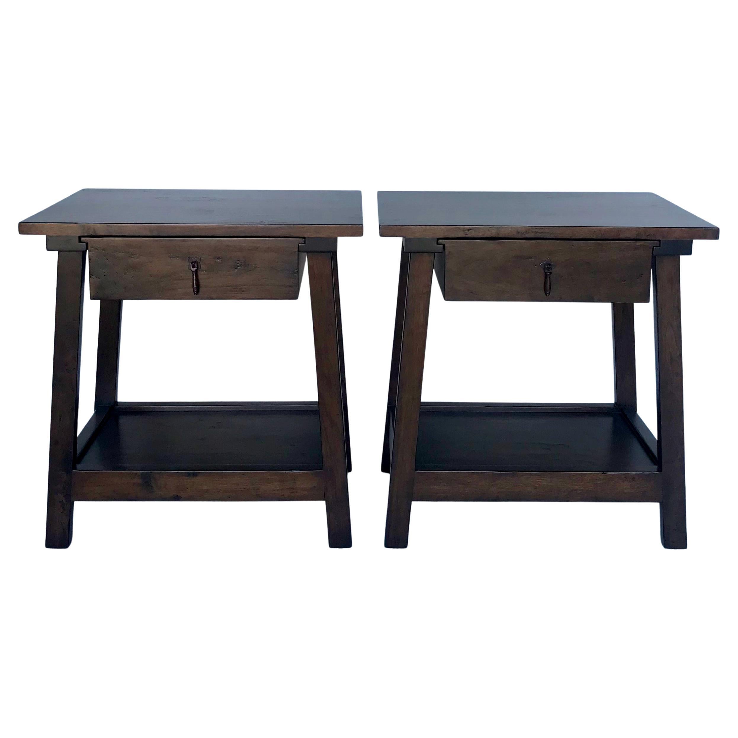 Pair of Walnut Side Tables with Drawer