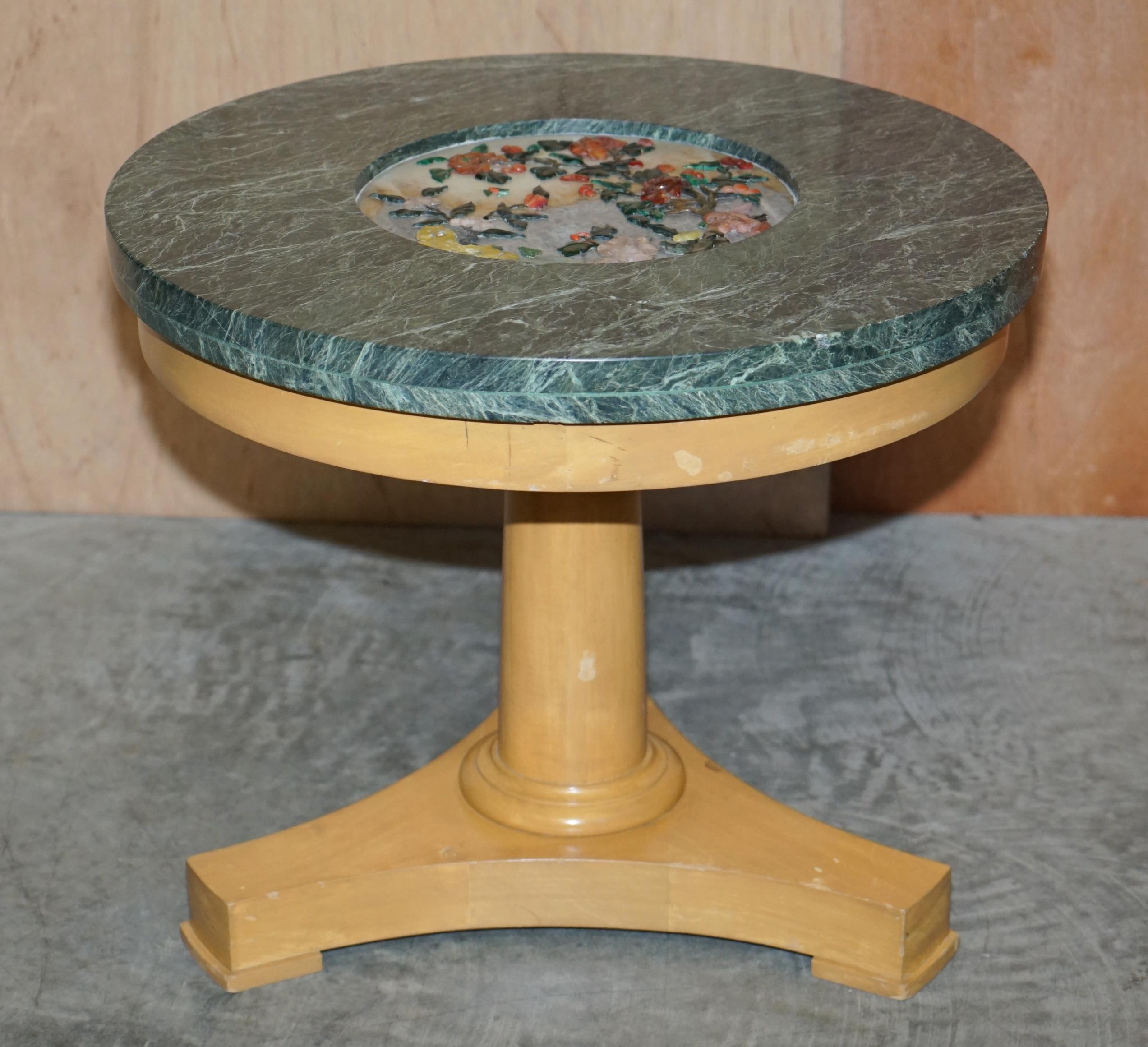 Pair of Walnut Side Tables with Green Marble Tops Inset with Hardstone Flowers 1