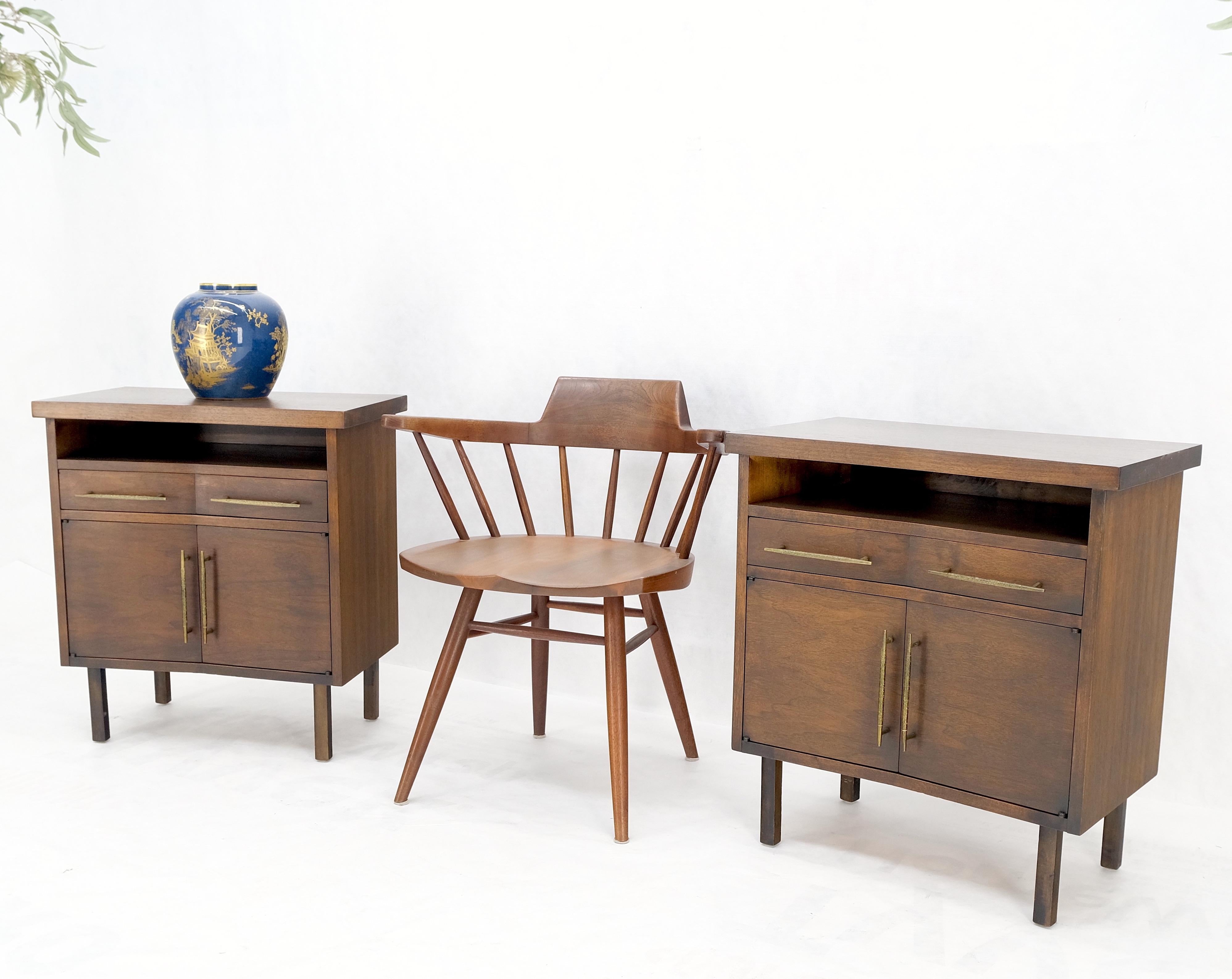 Pair of Walnut Solid Brass Pulls Mid-Century Modern Nightstands Cabinets MINT! For Sale 5