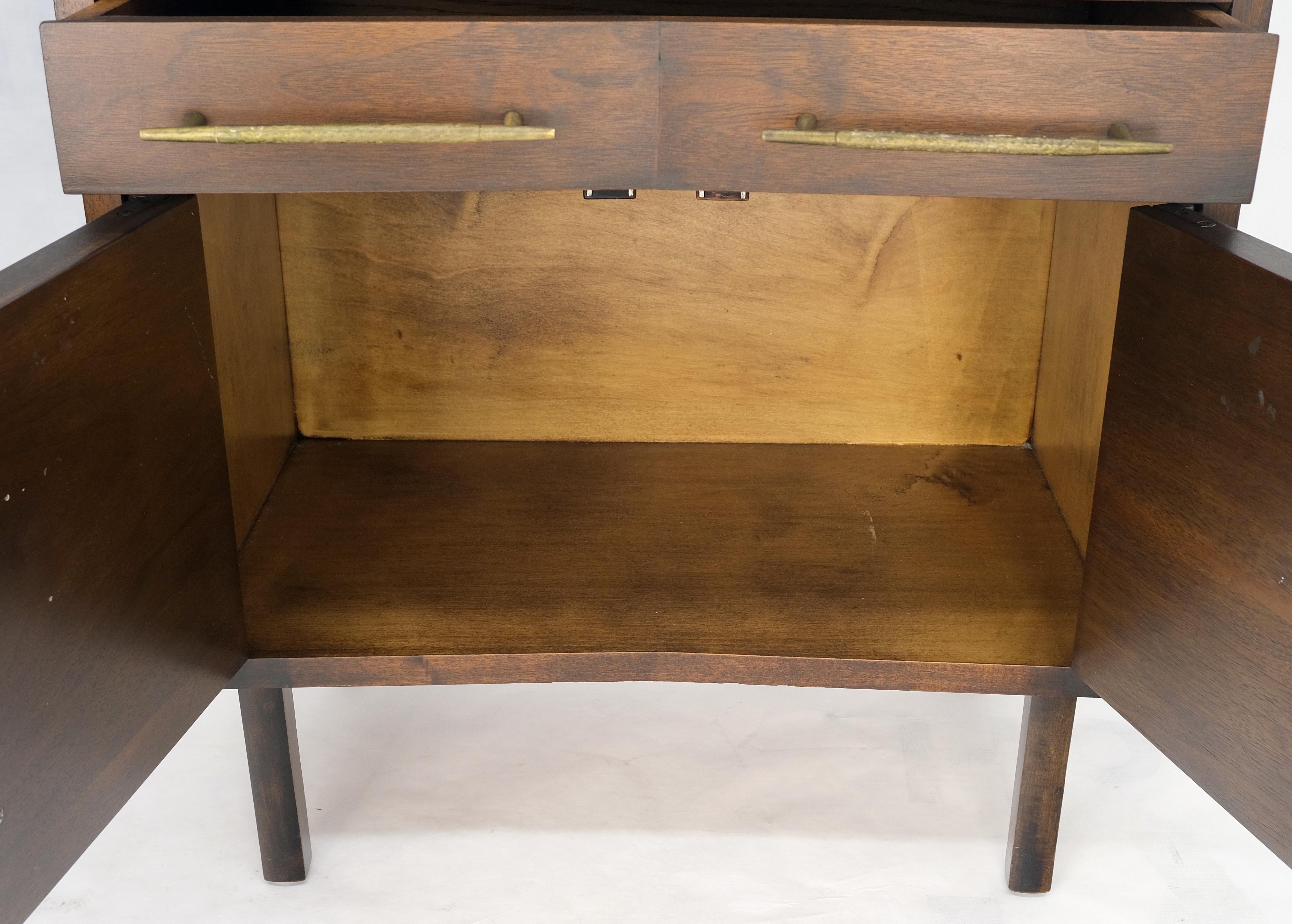 American Pair of Walnut Solid Brass Pulls Mid-Century Modern Nightstands Cabinets MINT! For Sale