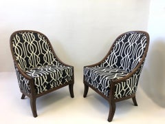 Pair of Walnut Spoon Back Club Chairs by Baker