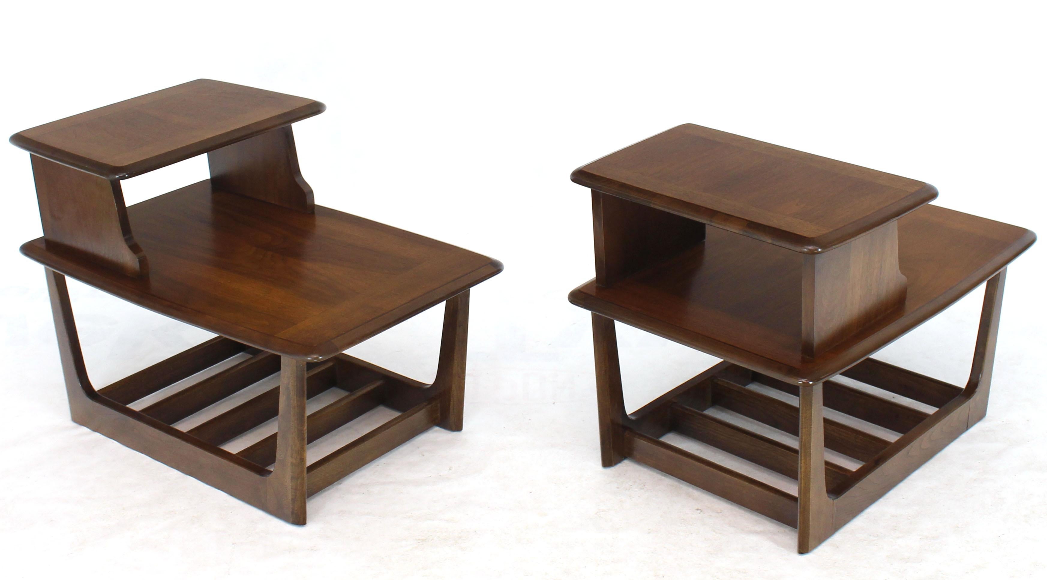 Mid-Century Modern Pair of Walnut Step End Side Step Tables