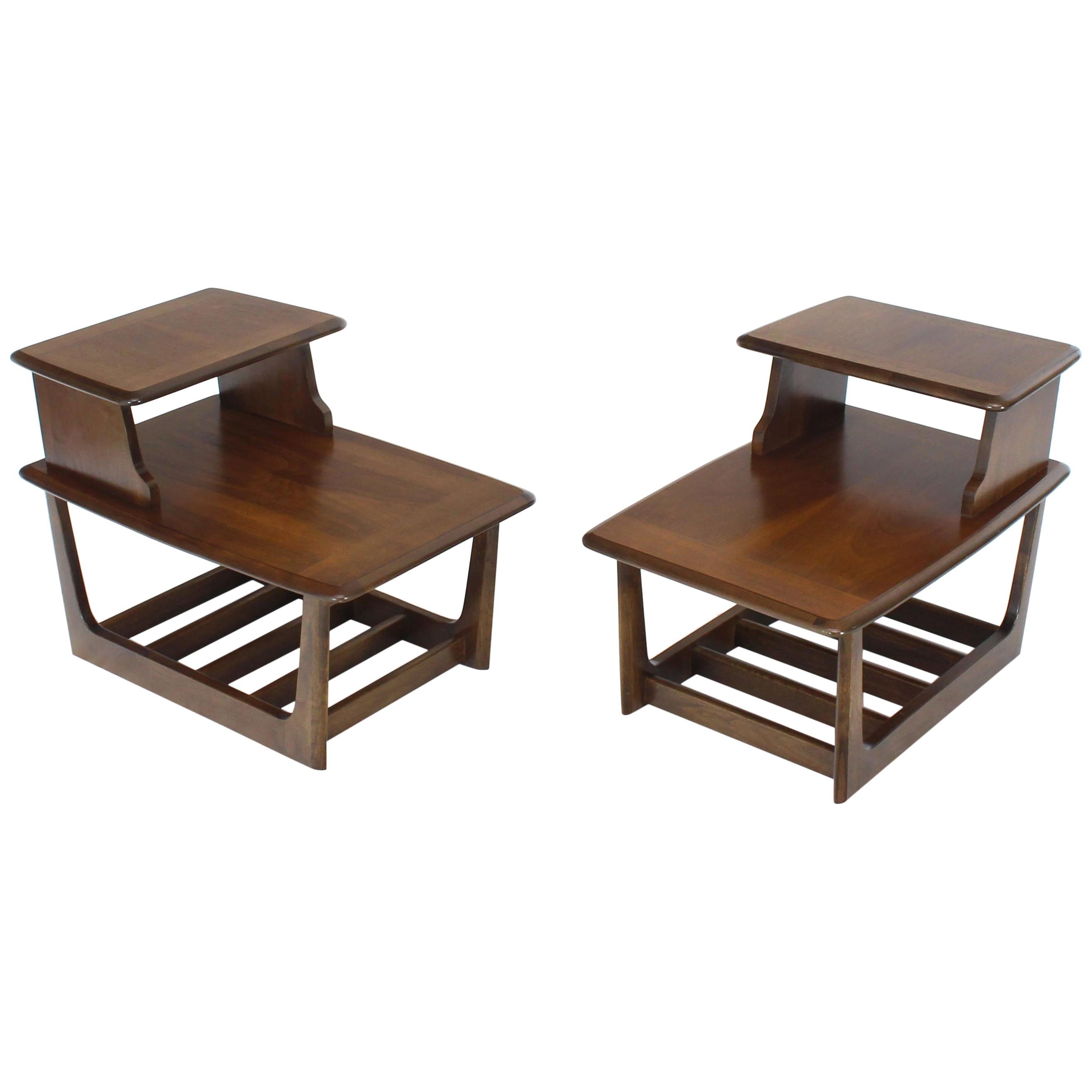 Pair of Walnut Step End Side Step Tables