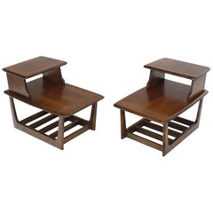 Used Pair of Walnut Step End Side Step Tables