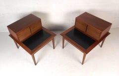 Pair of Walnut Step Nightstands by American of Martinsville