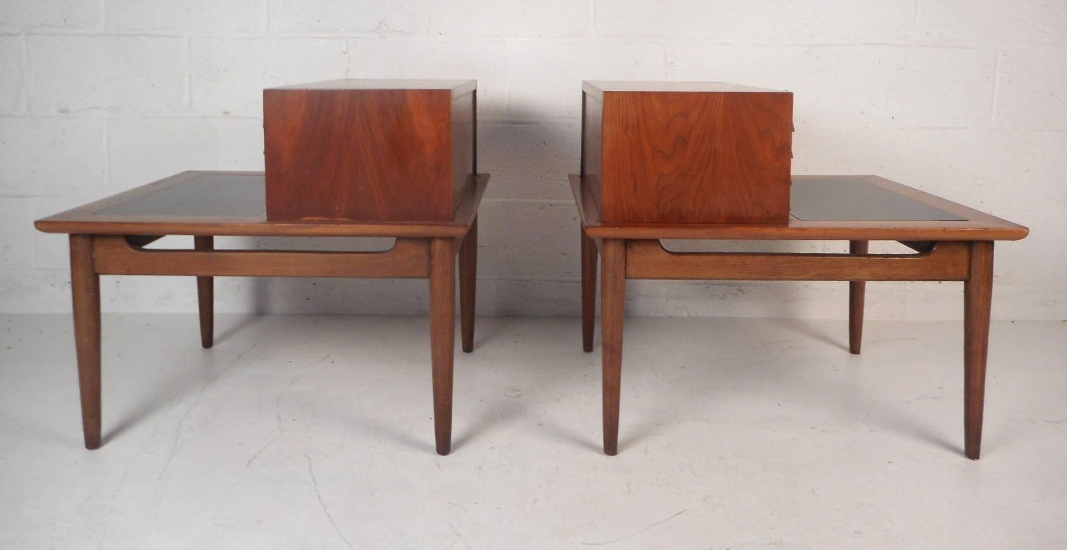 Late 20th Century Pair of Walnut Step Nightstands by American of Martinsville