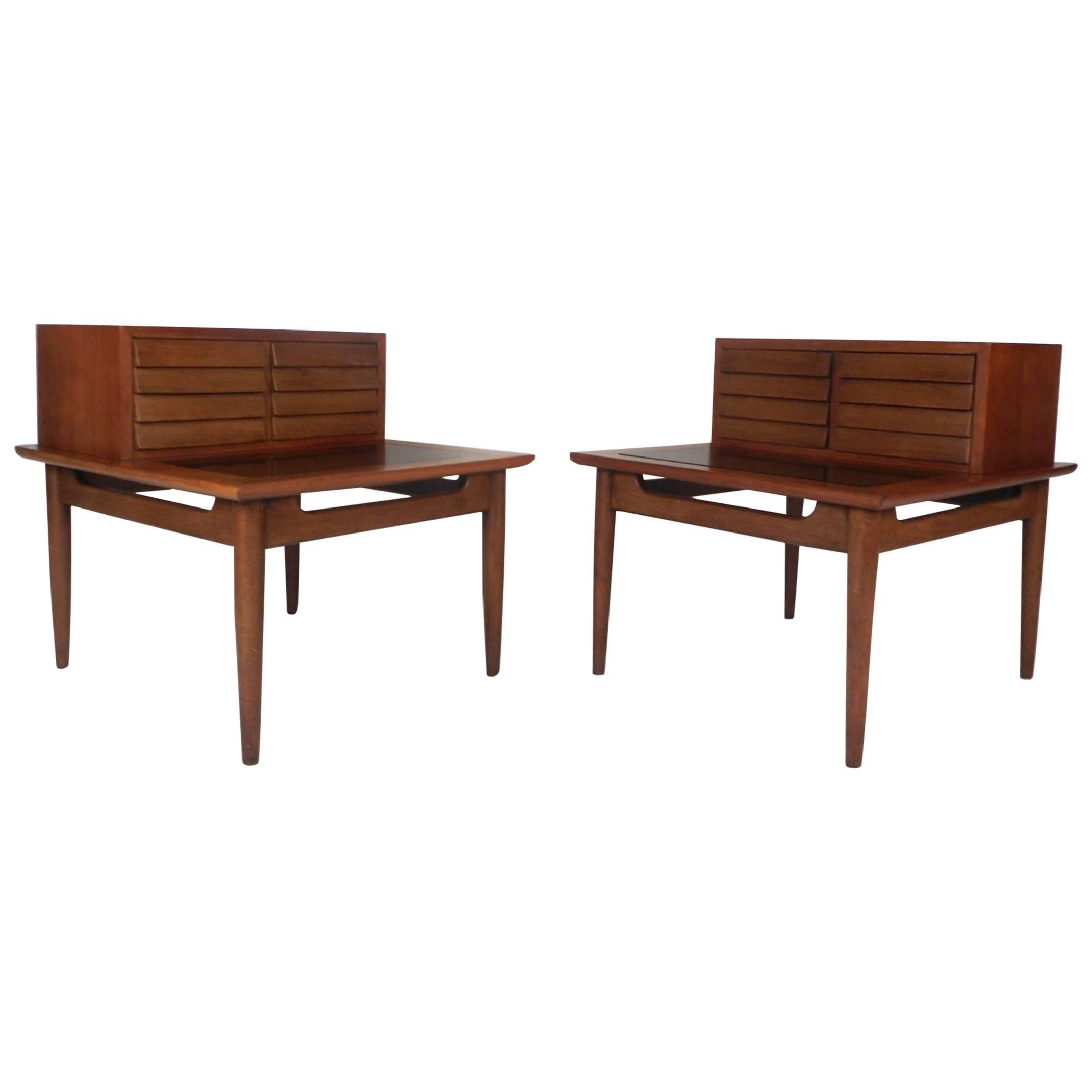 Pair of Walnut Step Nightstands by American of Martinsville