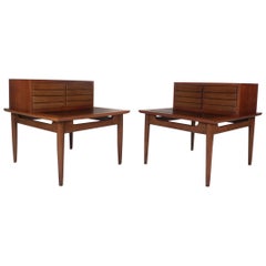 Pair of Walnut Step Nightstands by American of Martinsville