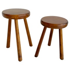 Pair of Walnut Stools in the Style of Charlotte Perriand
