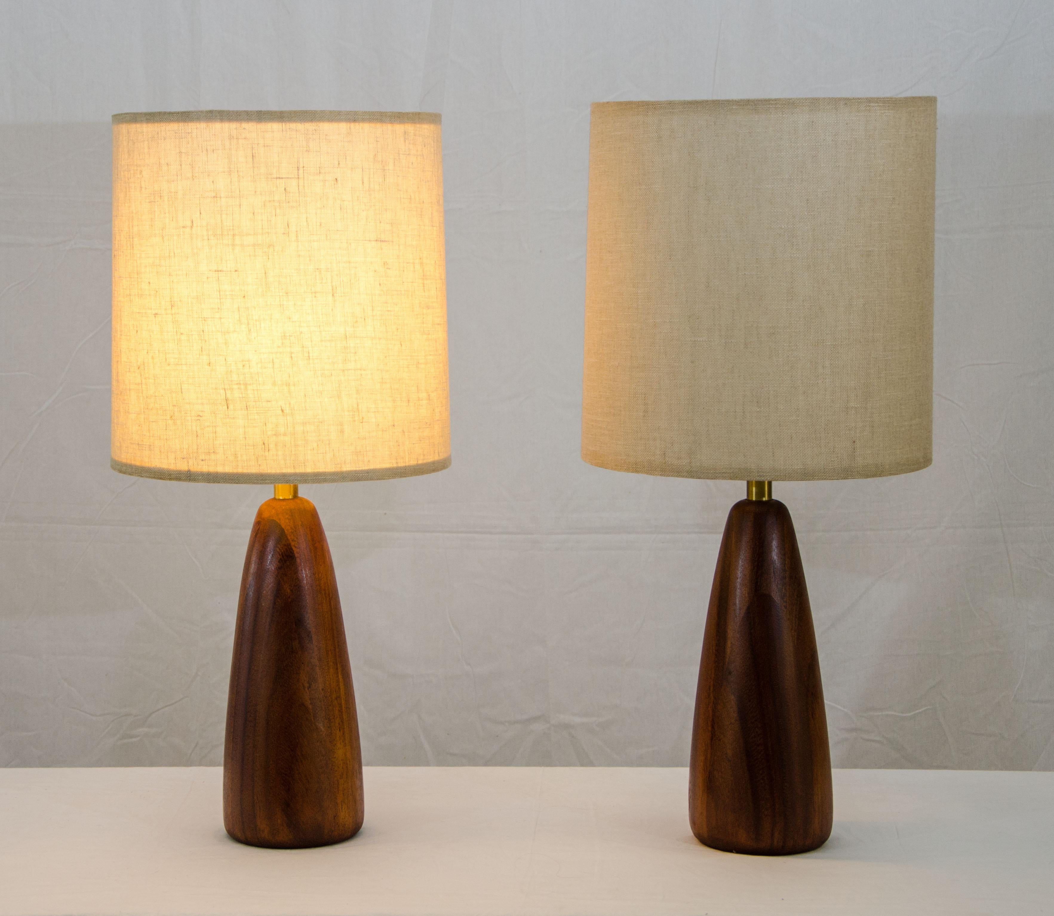 American Pair of Walnut Table Lamps, Original Shades