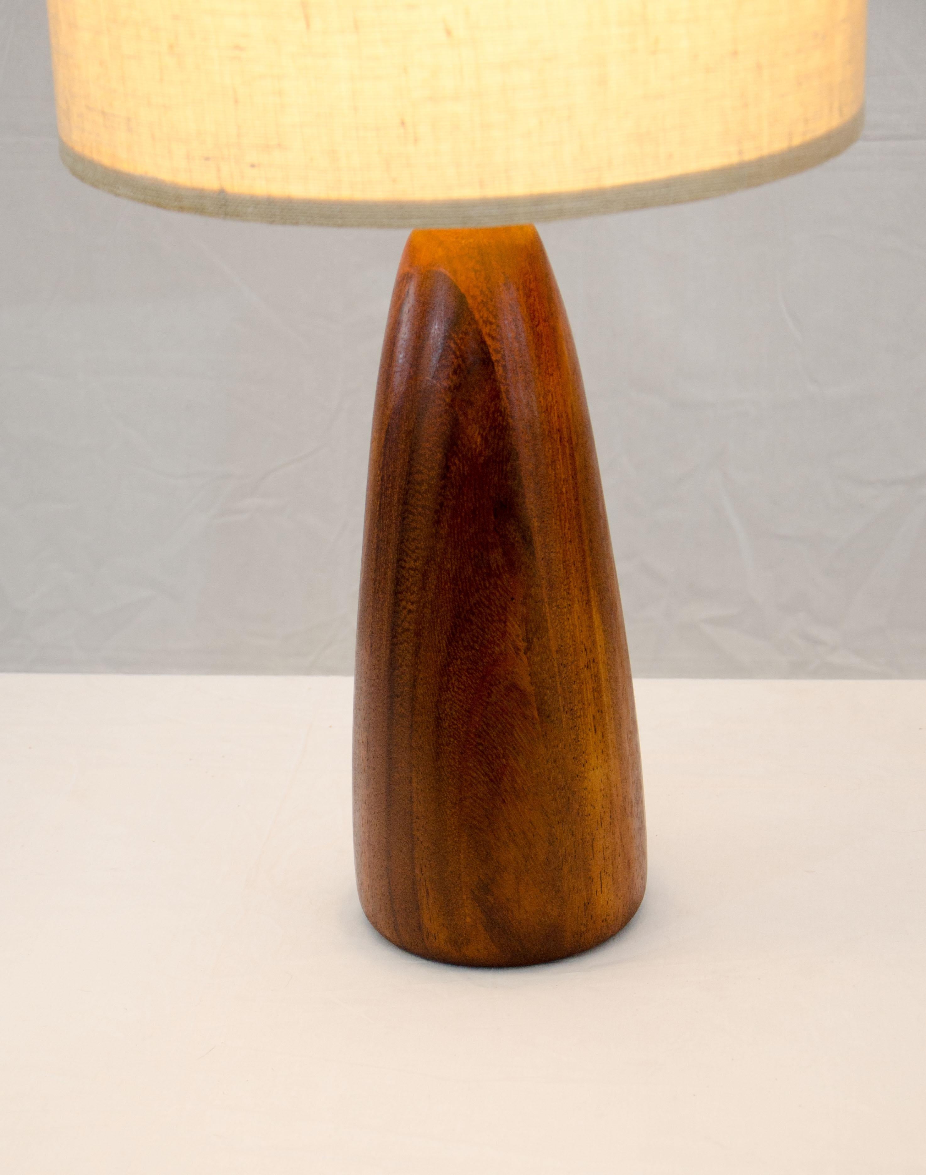 Pair of Walnut Table Lamps, Original Shades In Excellent Condition In Crockett, CA