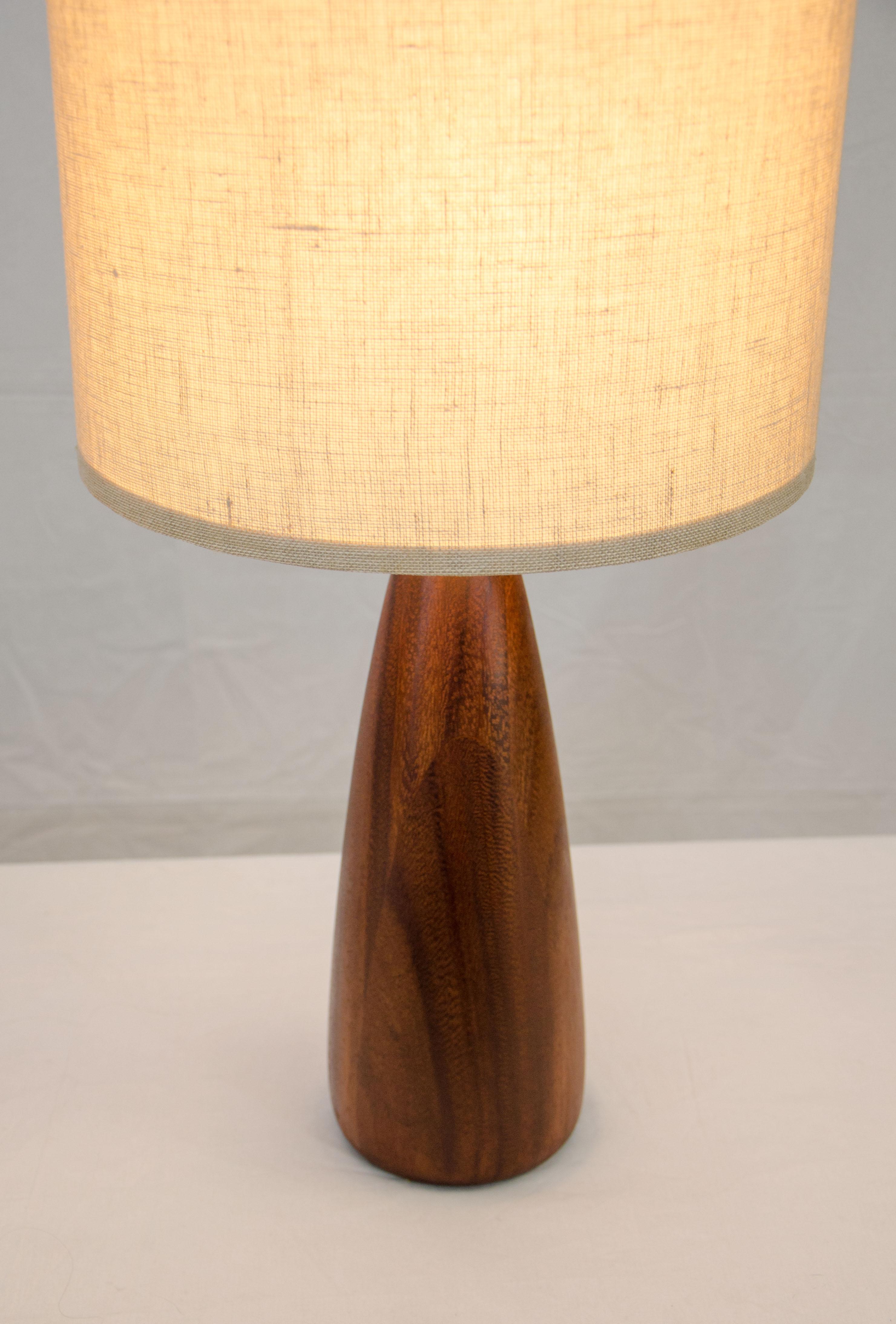 Brass Pair of Walnut Table Lamps, Original Shades