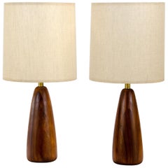 Pair of Walnut Table Lamps, Original Shades