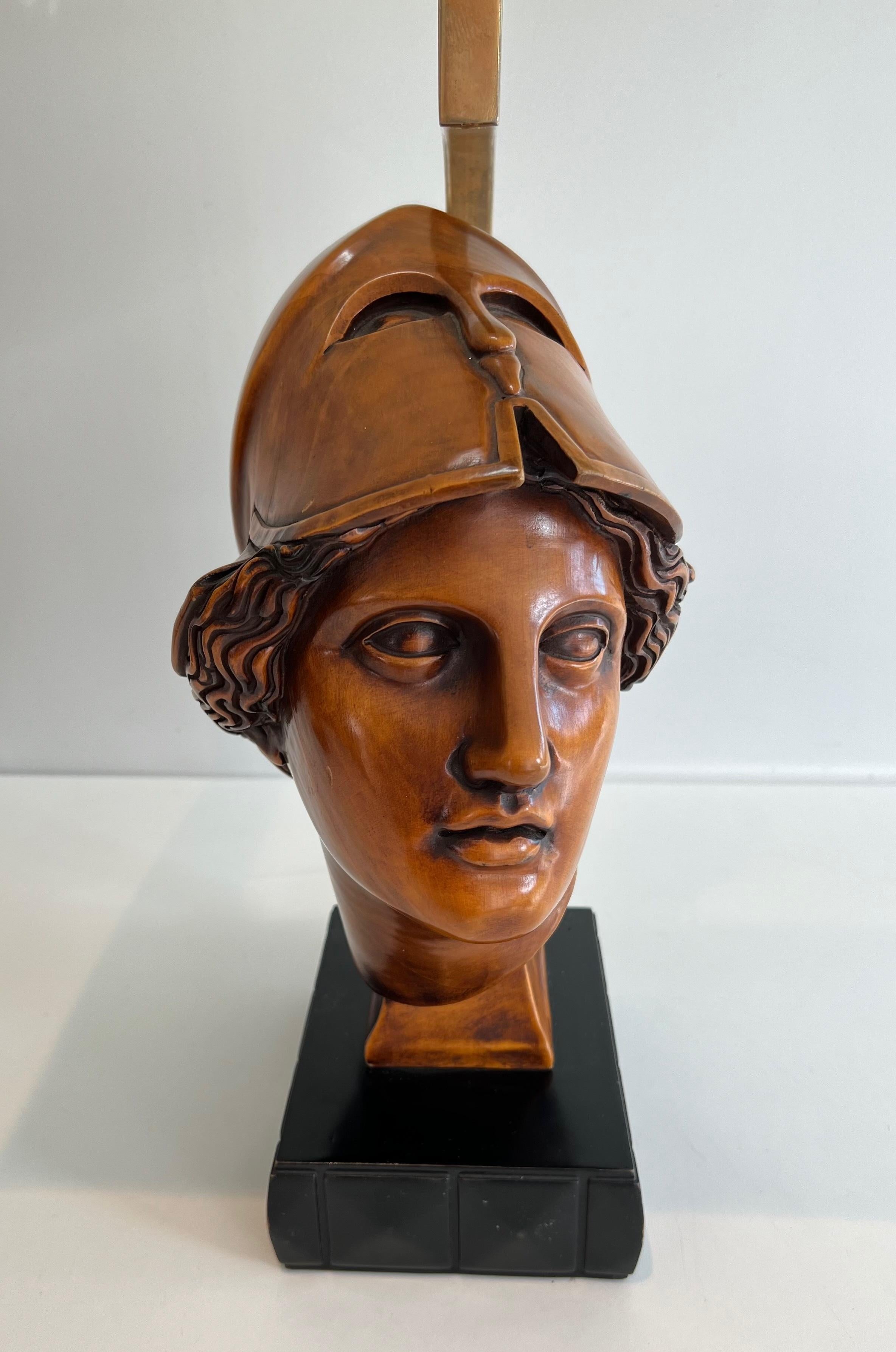 Pair of Walnut Table Lamps representing Faces of Helmeted Soldiers For Sale 8