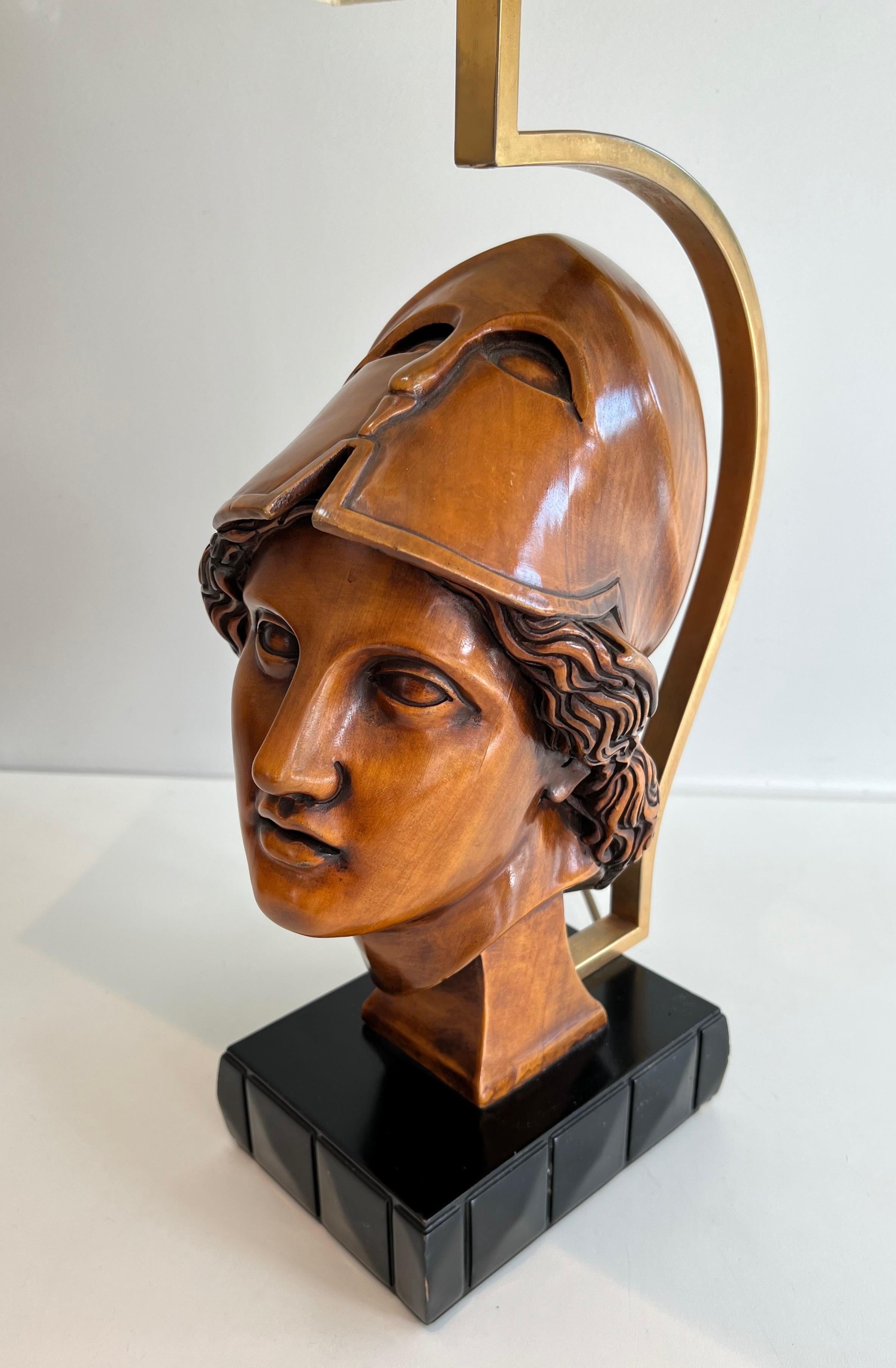 Pair of Walnut Table Lamps representing Faces of Helmeted Soldiers For Sale 9