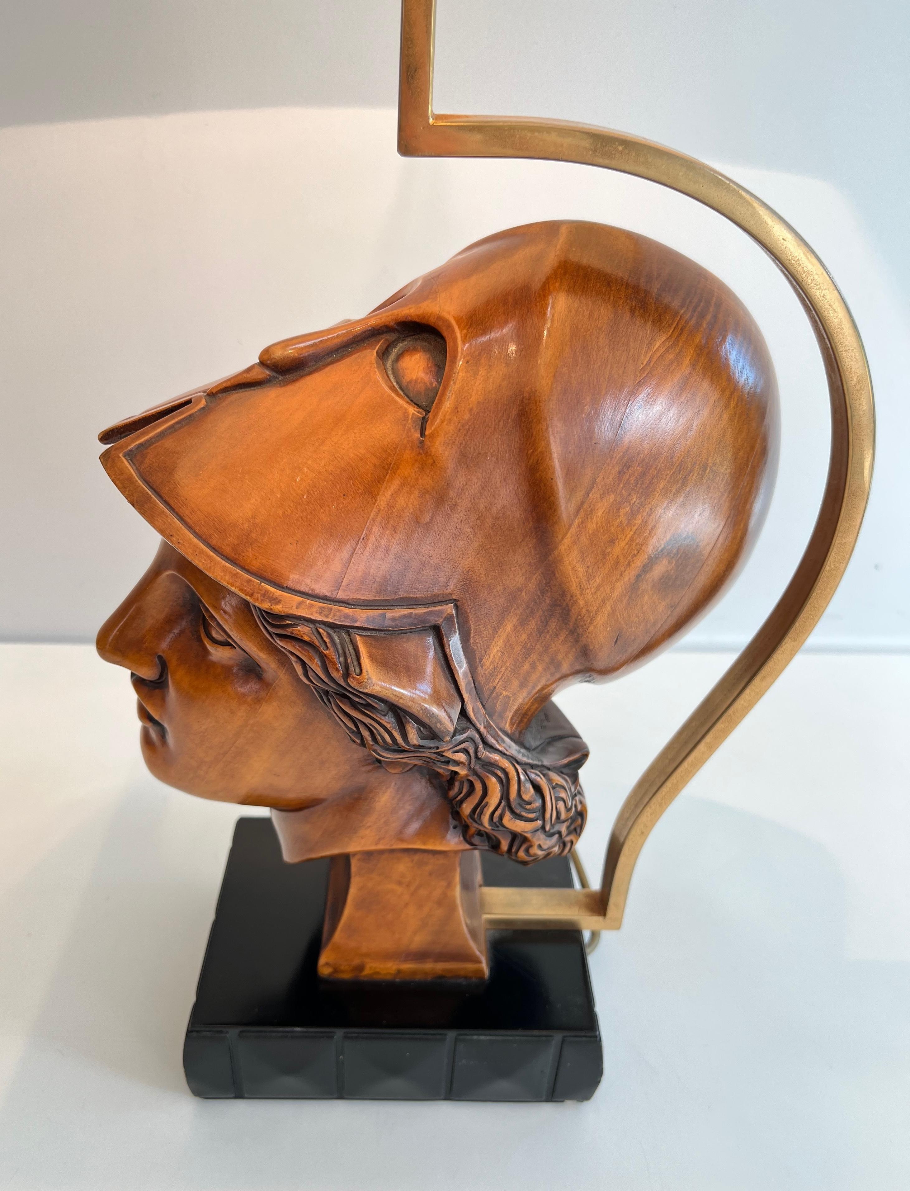 Pair of Walnut Table Lamps representing Faces of Helmeted Soldiers For Sale 10