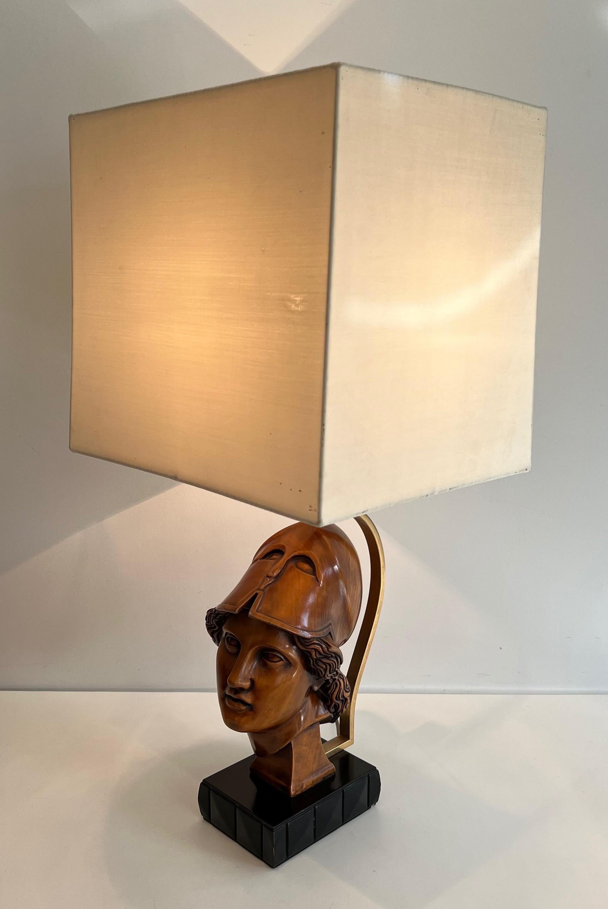 Pair of Walnut Table Lamps representing Faces of Helmeted Soldiers For Sale 12