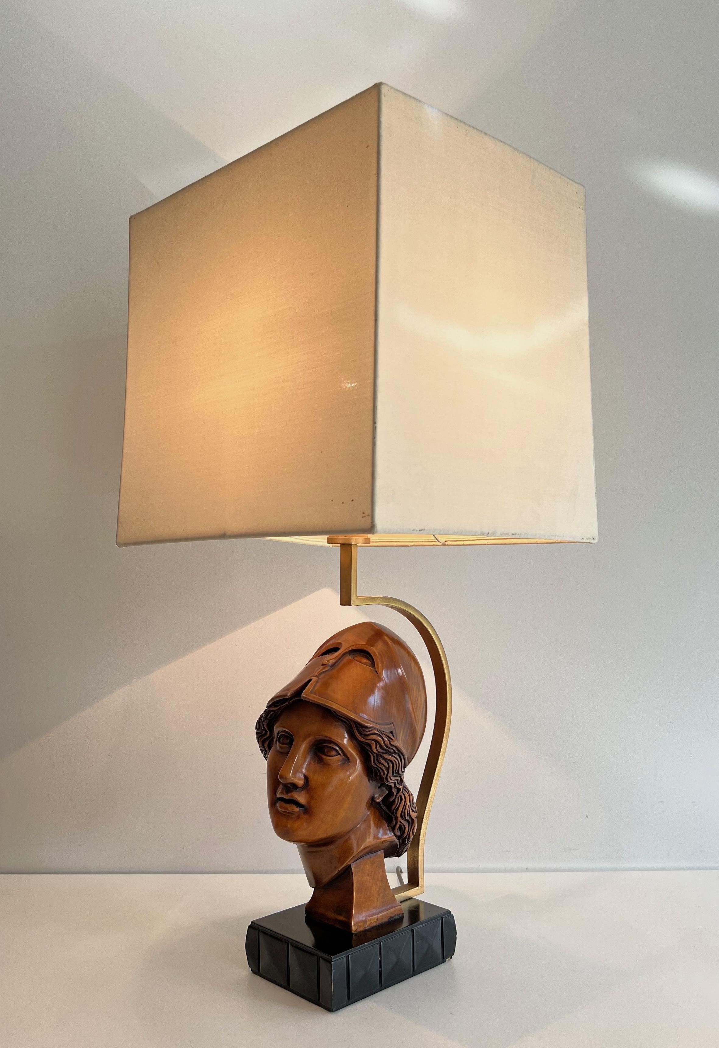 Pair of Walnut Table Lamps representing Faces of Helmeted Soldiers For Sale 13