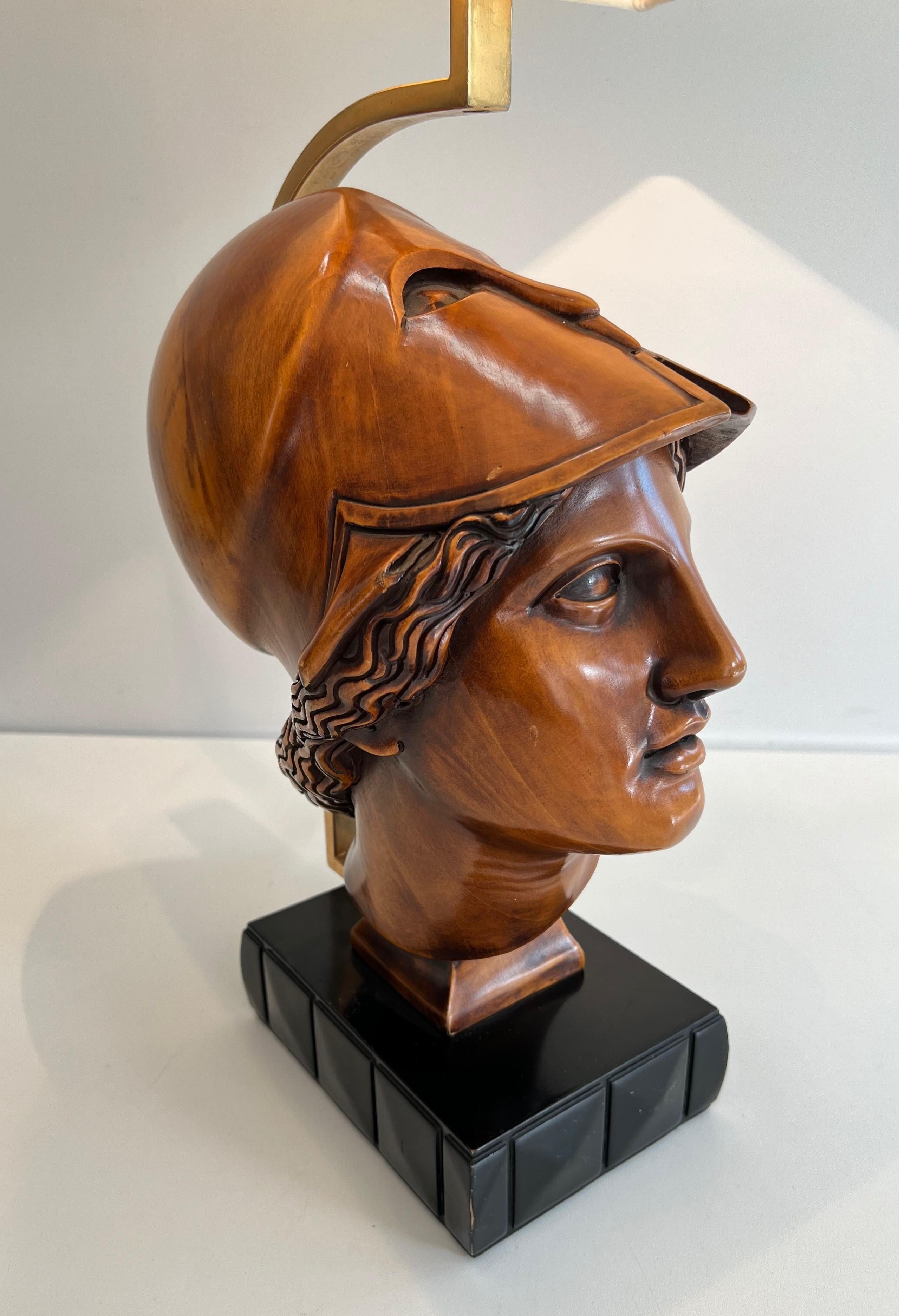 Late 20th Century Pair of Walnut Table Lamps representing Faces of Helmeted Soldiers For Sale