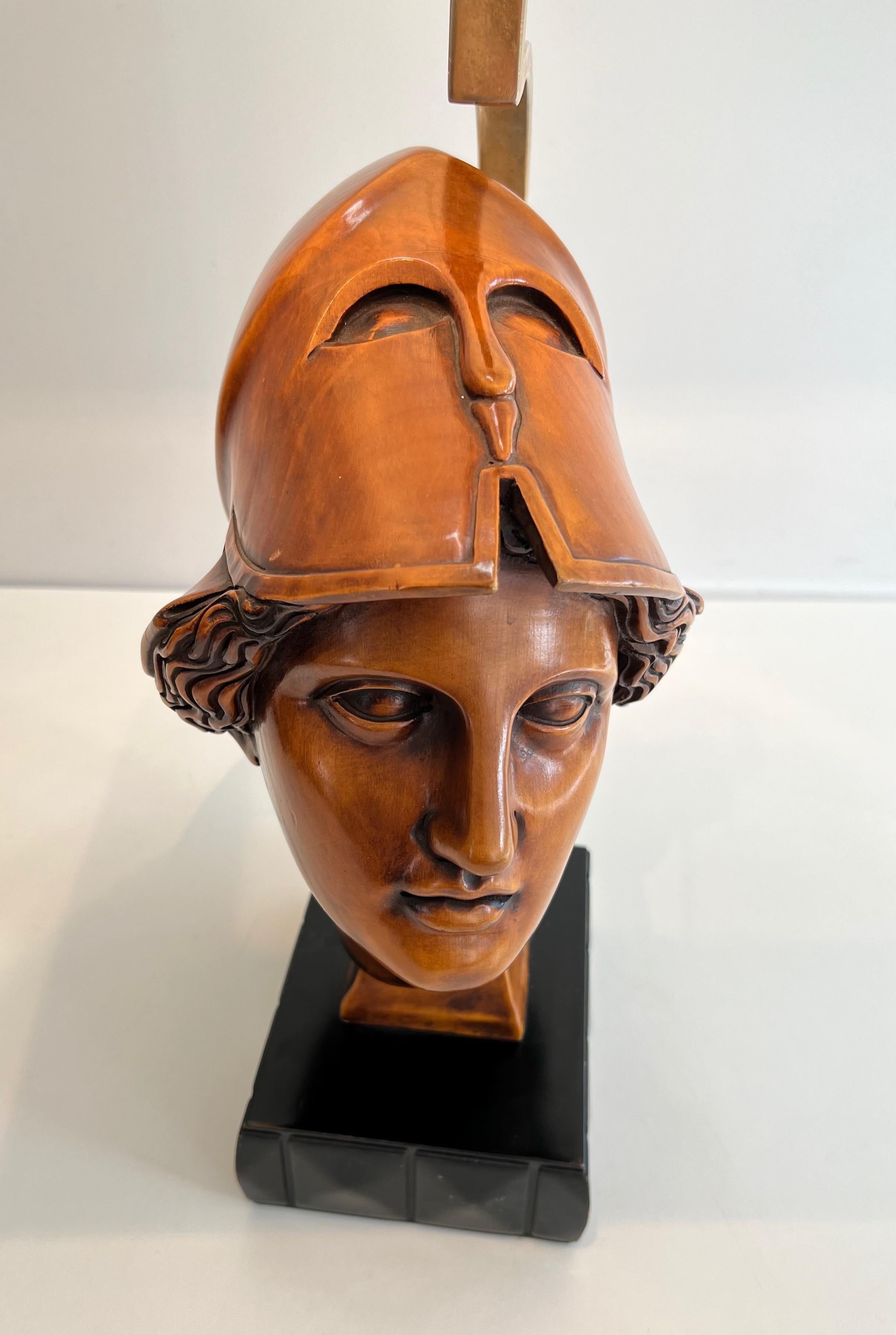 Pair of Walnut Table Lamps representing Faces of Helmeted Soldiers For Sale 1
