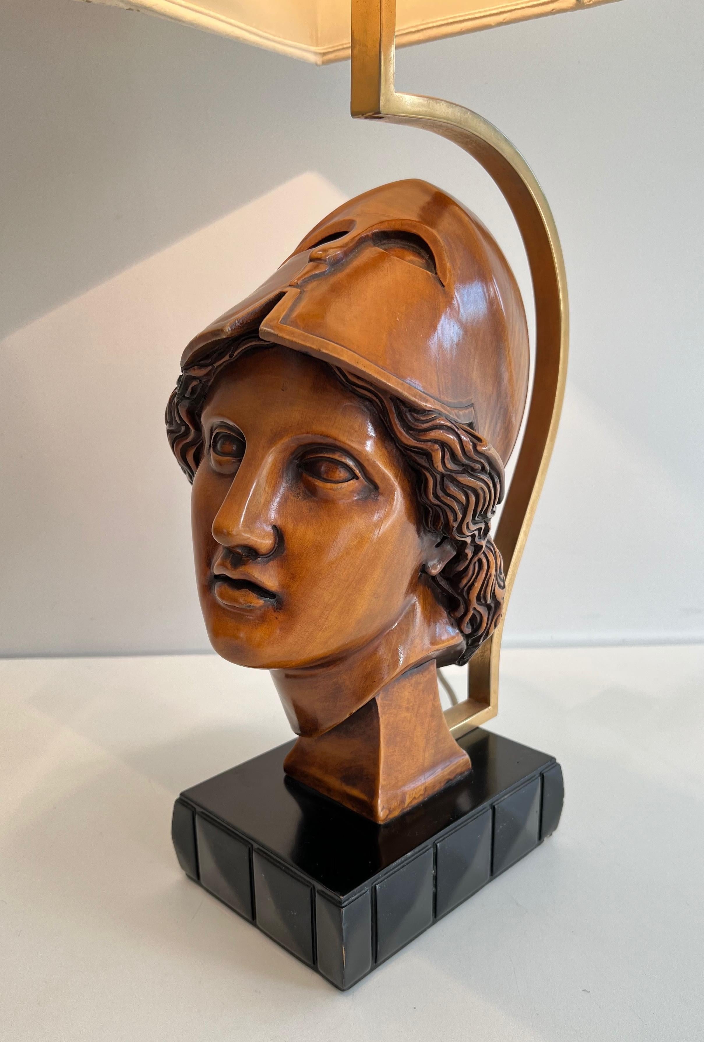 Pair of Walnut Table Lamps representing Faces of Helmeted Soldiers For Sale 2