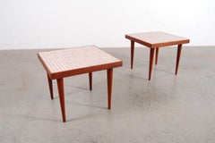 Pair of Walnut Tables with Murano Glass Tile Tops