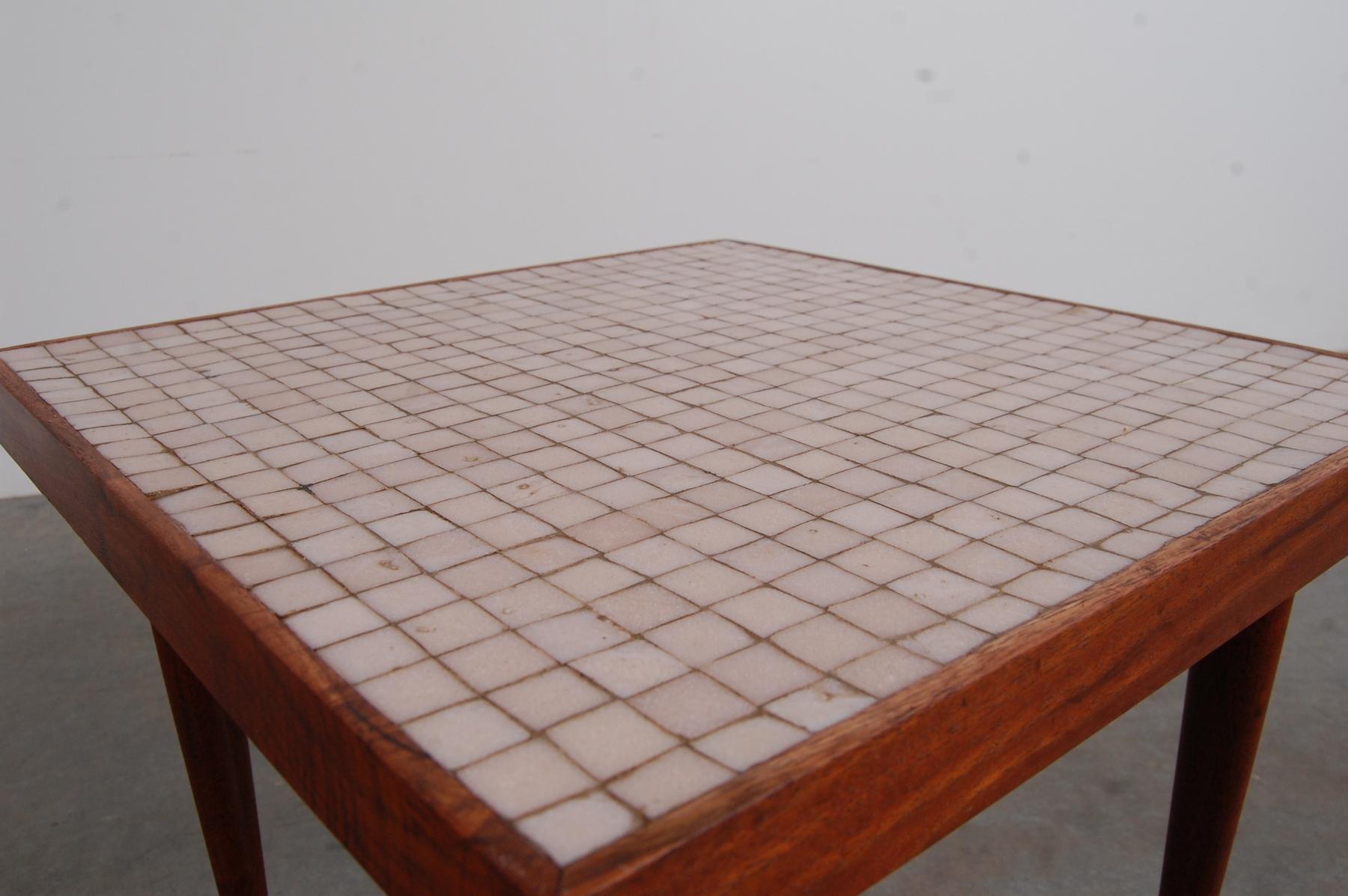 Pair of Walnut Tables with Murano Glass Tile Tops In Good Condition For Sale In Providence, RI