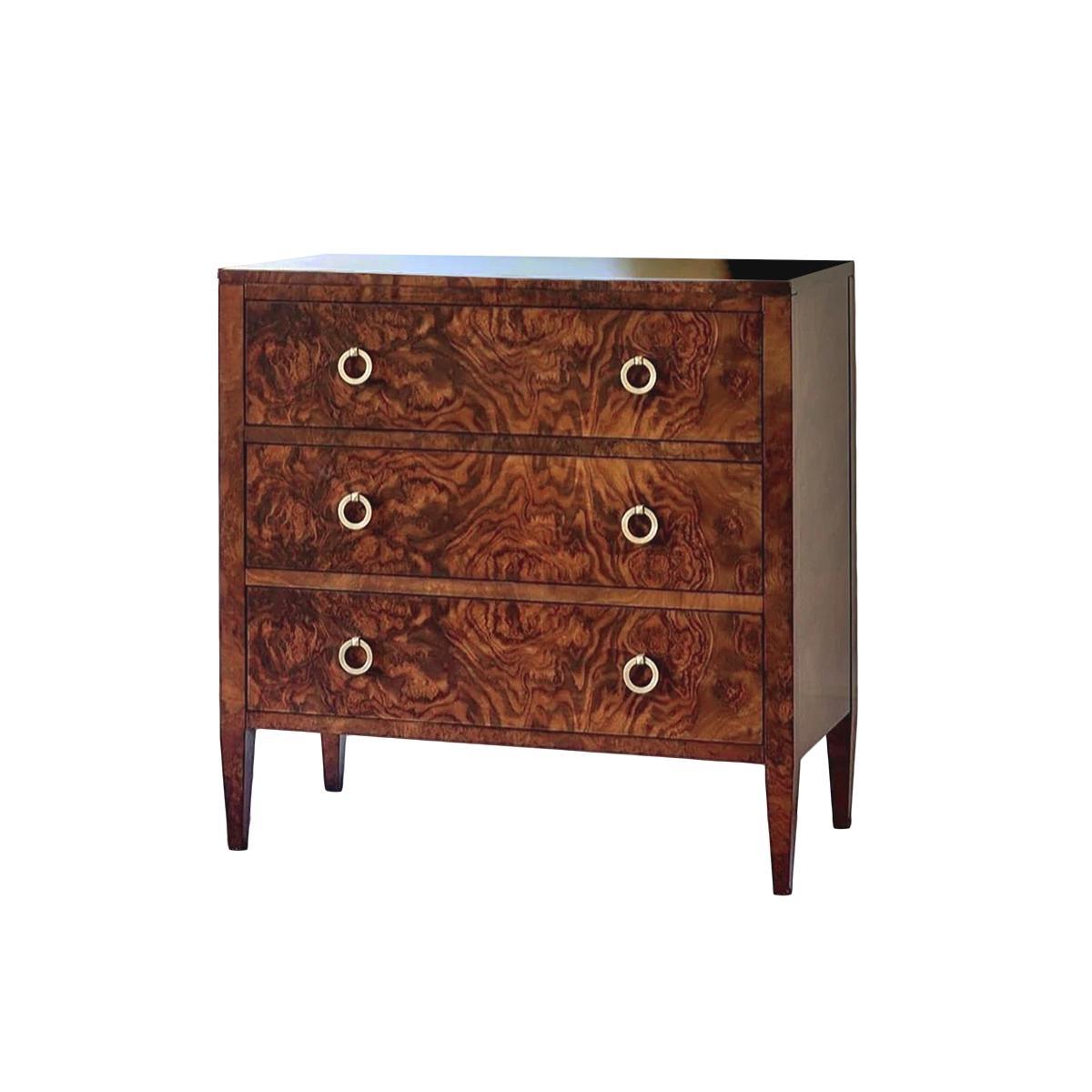 Contemporary Pair of Walnut Three Drawer Chests For Sale