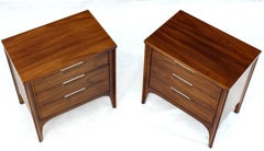 Pair of Walnut Three-Drawer Nightstands End Tables