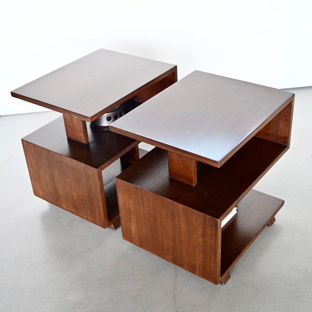 Mid-Century Modern Pair of walnut three tier end tables. USA, circa 1950's