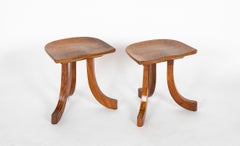 Pair of Walnut Tripod Thebes Stools in the Manner of Liberty & Co.