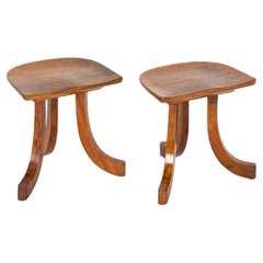 Antique Pair of Walnut Tripod Thebes Stools in the Manner of Liberty & Co.