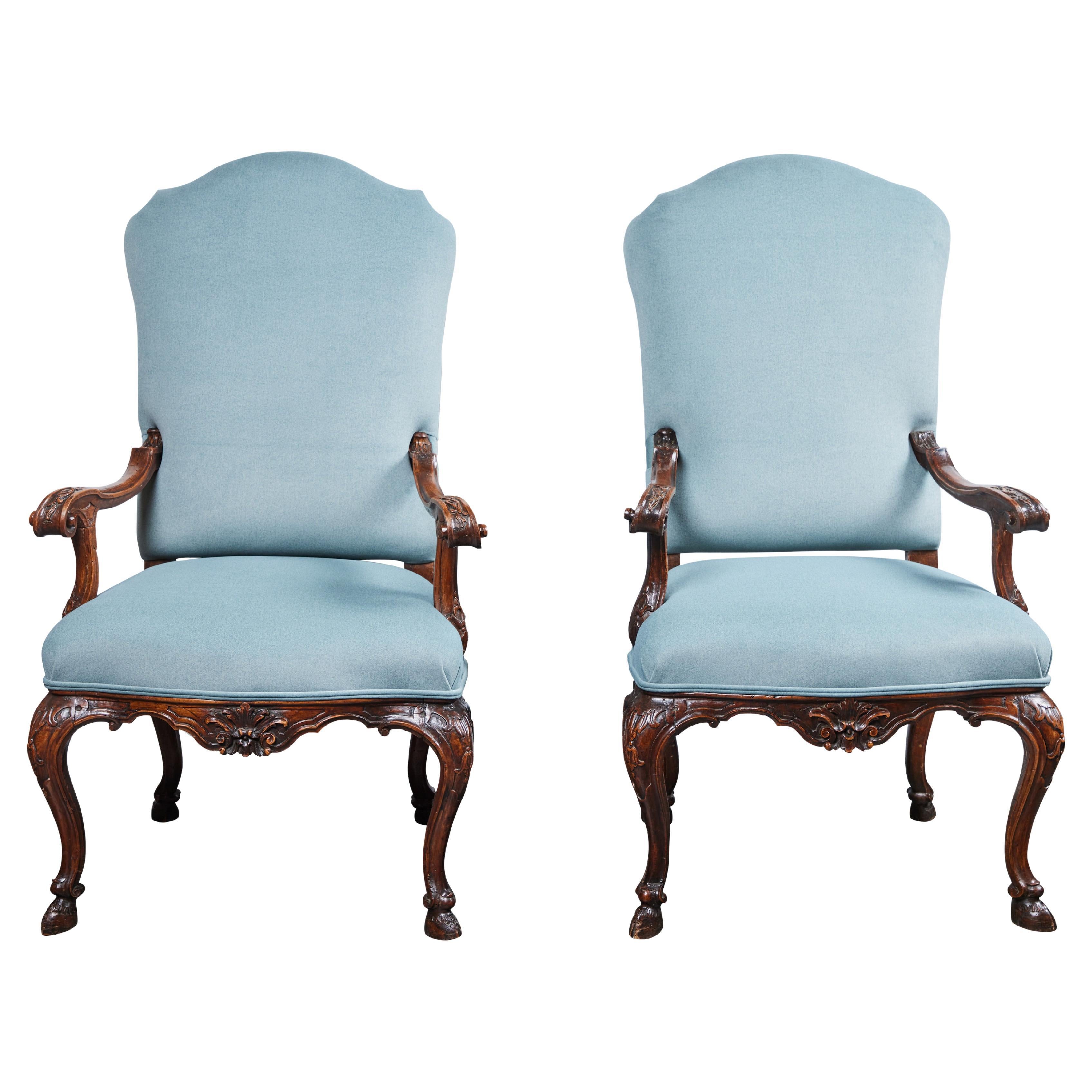 Pair of Walnut Tuscan Armchairs For Sale
