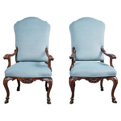 Antique Pair of Walnut Tuscan Armchairs