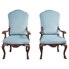 Pair of Walnut Tuscan Armchairs