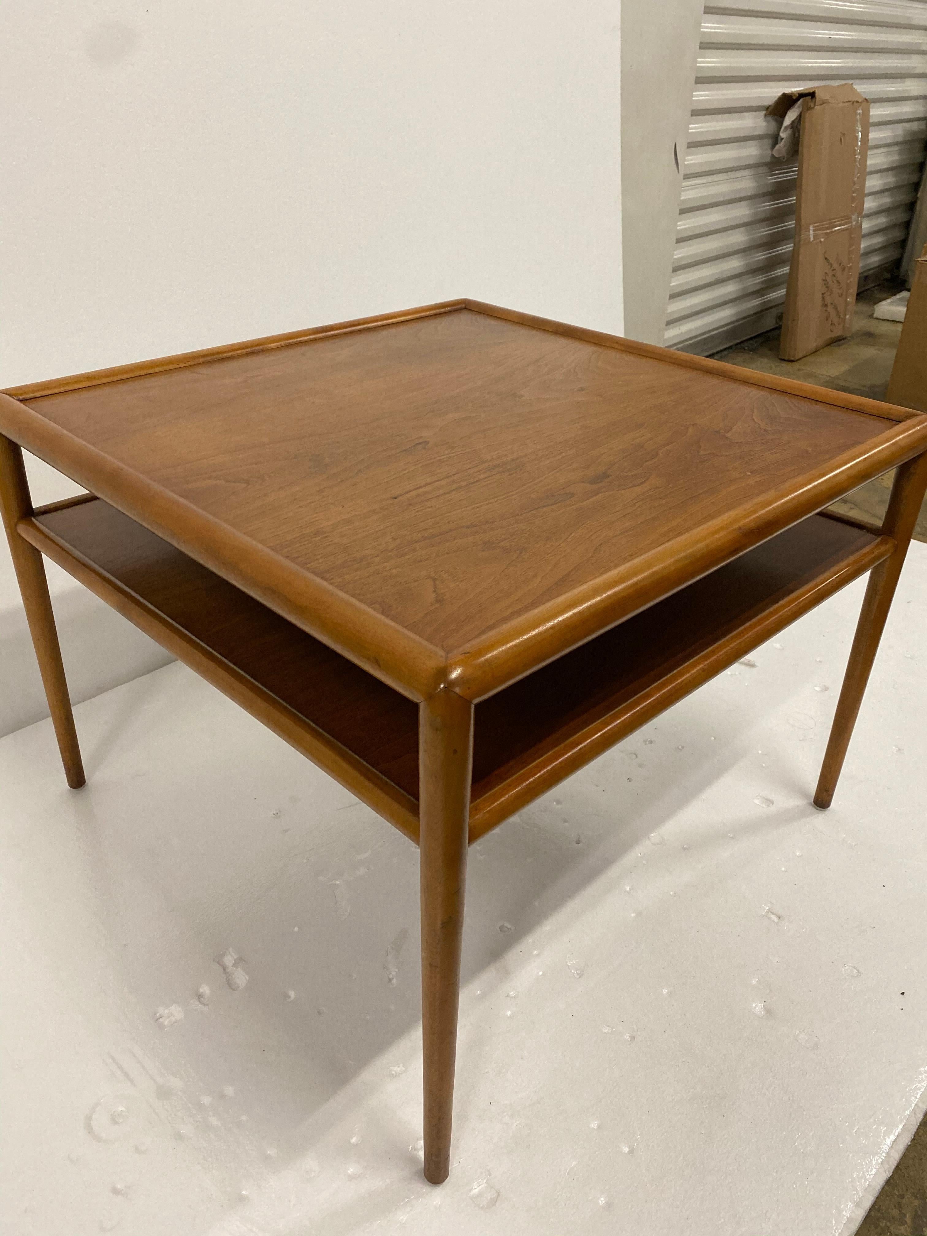 Mid-Century Modern Pair of Walnut Two-Tier Side Tables by Robsjohn Gibbins for Widdicomb