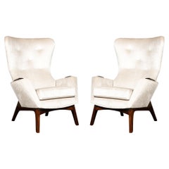 Pair of Walnut & Velvet Wing High Button Back Adrian Pearsall Chairs 