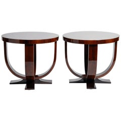 Pair of Walnut Veneer Round Tables