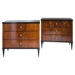 Pair of Walnut Veneered Biedermeier-Style Chests of Drawers, 19th-21st Century