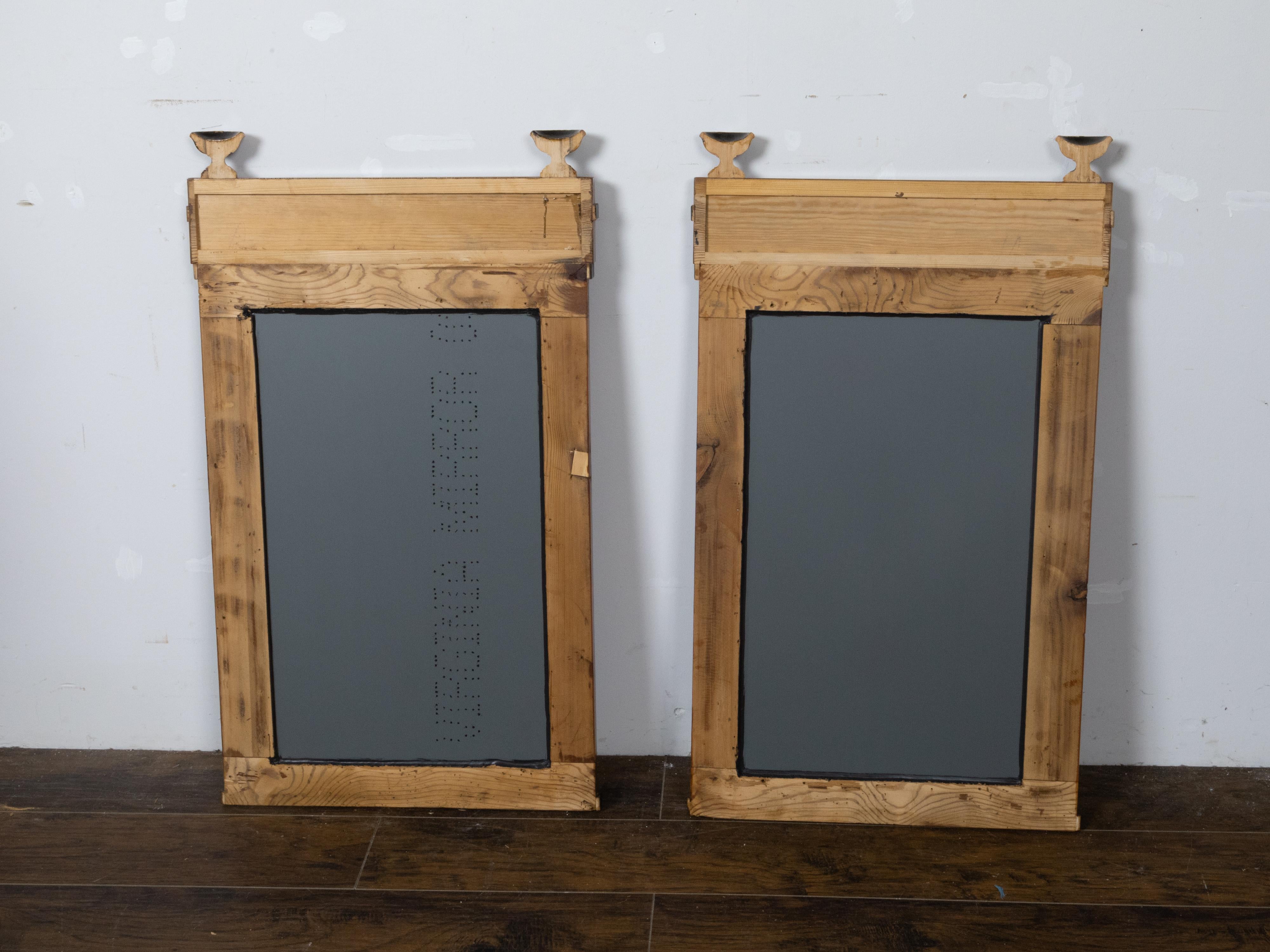 Austrian Pair of Walnut Wall Mirrors Made of 19th Century Biedermeier Components For Sale